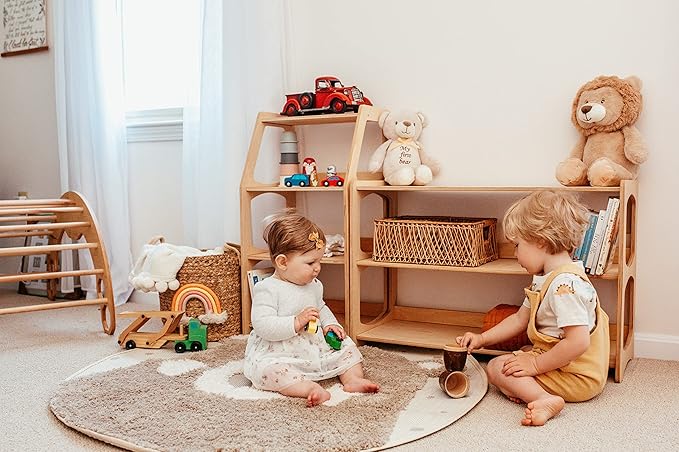 WOOD&ROOM Montessori Bookshelf for Toddlers - Wooden Book and Toy Shelf Organizer - Kids Bookshelf for Nursery, Classroom and Playroom - Front Facing Floor Bookcase for Kids, Childrens Room Storage