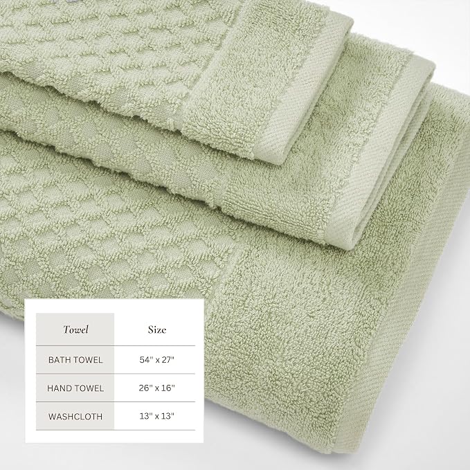 Great Bay Home Bath Towels - 100% Cotton 6 Piece Towel Set - Diamond Waffle Weave - Absorbent, Durable, Quick-Dry Towels for Bathroom (Pale Green)