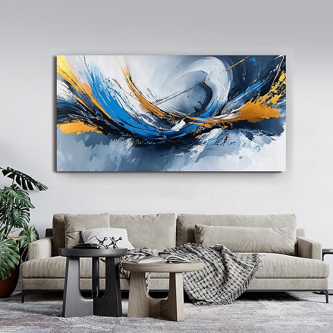 Canvas Wall Art Decor Gold And Blue Abstract Art Wall Decor Modern Abstract Aesthetics Large Wall Art For Living Room Decorations Artwork For Walls Prints For Bedroom Office Wall Decor 24×48 Inch
