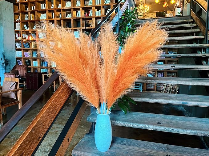 Premium Faux Pampas Grass Decor Tall & Fluffy, No Assembly Needed Long Pampas, Luxury Large Floral, Elegant Feather Flowers for Wedding Decor (Artificial - Almond, 8pcs 43.3"(110cm))
