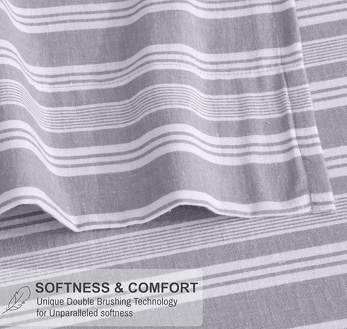 RUVANTI Flannel Sheets Full Size - 100% Cotton Double Brushed Bed Sheets Set, Deep Pockets 16 Inches, All Seasons Breathable & Extra Soft Full Sheets, Warm & Cozy, 4 Piece, Grey Lining