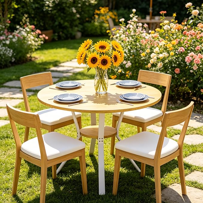 Wildhome Round Dining Table for 2-4, 43 Inch Dining Room Kitchen Table with 1-Tier Storage Shelf, Modern Farmhouse Dinner Furniture with Adjustable feet,Oval Circle(43in-Oak)
