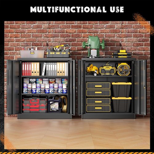 Greenvelly Metal Storage Cabinet - Lockable 36” Utility Cabinet with Doors & Shelves | Black for Office & Garage