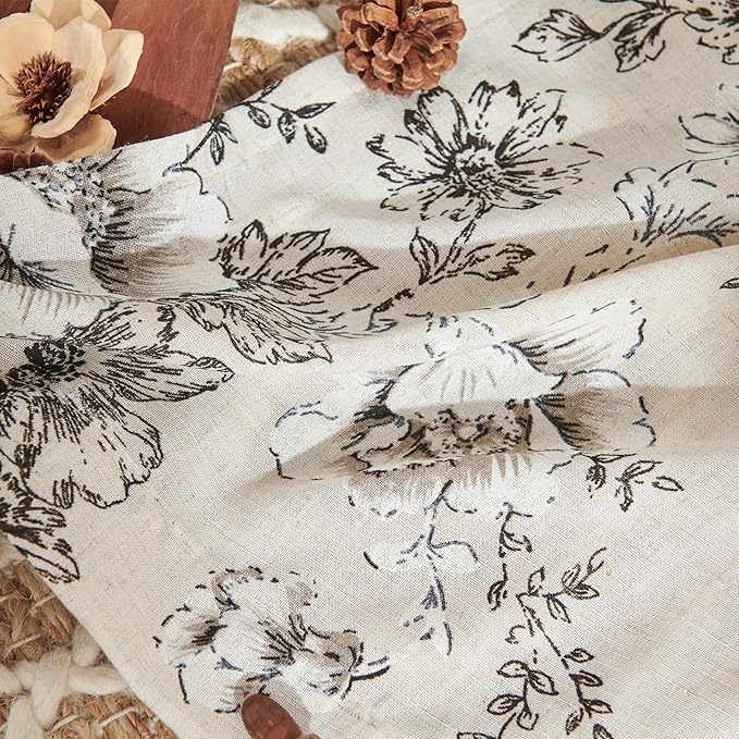 jinchan Lined Linen Blend Curtain Floral Curtains for Living Room 84 Inches Long Black Peony Flower Printed Curtain Back Tab Farmhouse Patterned Drapes Bedroom Window Curtains Set 2 Panels