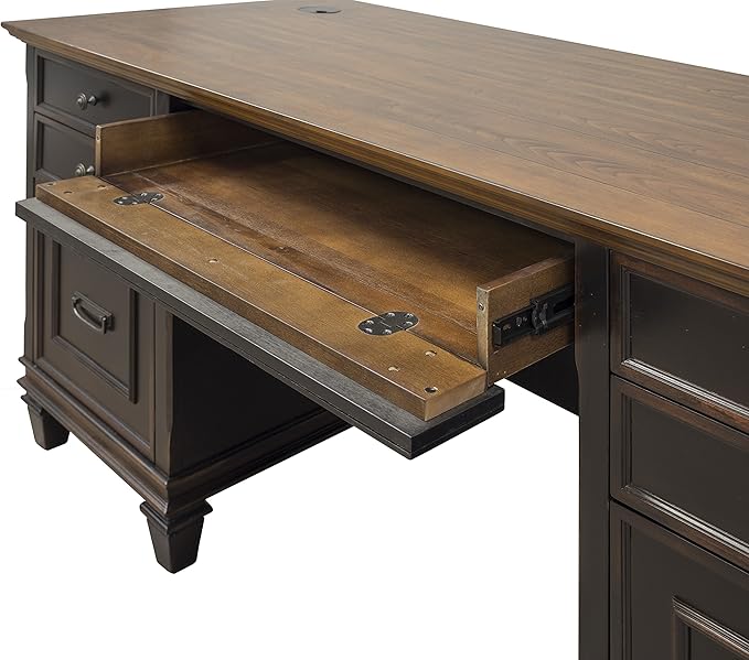 Martin Furniture Hartford Double Pedestal Shaped Desk, Brown - Fully Assembled