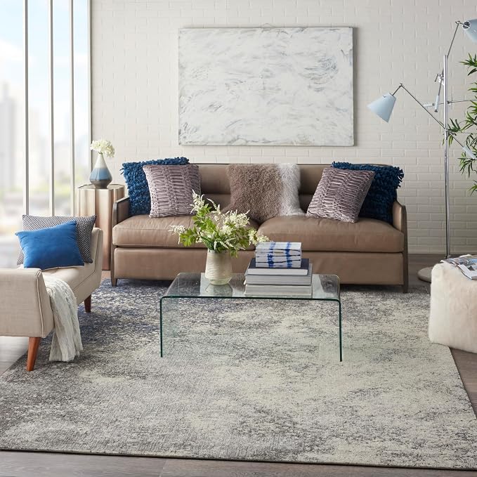 Nourison Home Passion Charcoal/Ivory 6'7'' x 9'6'' Area-Rug, Modern, Abstract, Easy-Cleaning, Non Shedding, Bed Room, Living Room, Dining Room, Kitchen, (7' x 10')