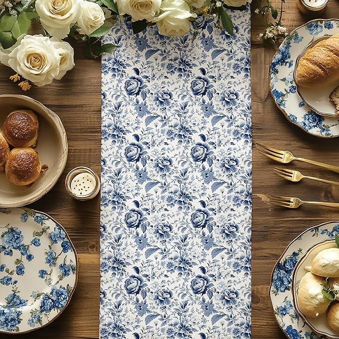 BIOBROWN Floral Wrapping Paper Jumbo Roll - 17 Inch X 33 Feet (82.5 sq. ft. ttl.) Blue White Peony Design Chinoiserie Gift Wrap Stone Paper for Christmas, Wedding, Bridal Shower, Mother's Day