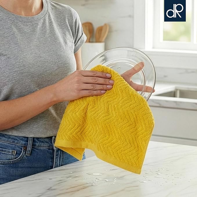 DecorRack 4 Pack Kitchen Towels, 100% Cotton Dish Towels, 15 x 25 Inch Absorbent Kitchen Towels for Drying Dishes, Hand Towels, Kitchen Cleaning Cloths, Mustard (Set of 4)