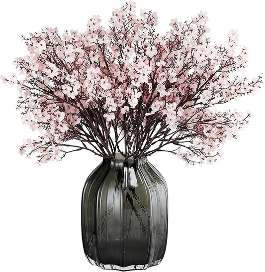 JAKY-Global Babys Breath Silk Artificial Flowers Bulk with Vase 10pcs Fall Decor Fake Flower Bouquet Bulk for Home Indoor Floral Arrangement Table Centerpieces Party Decor(Autumn Pink with Vase)