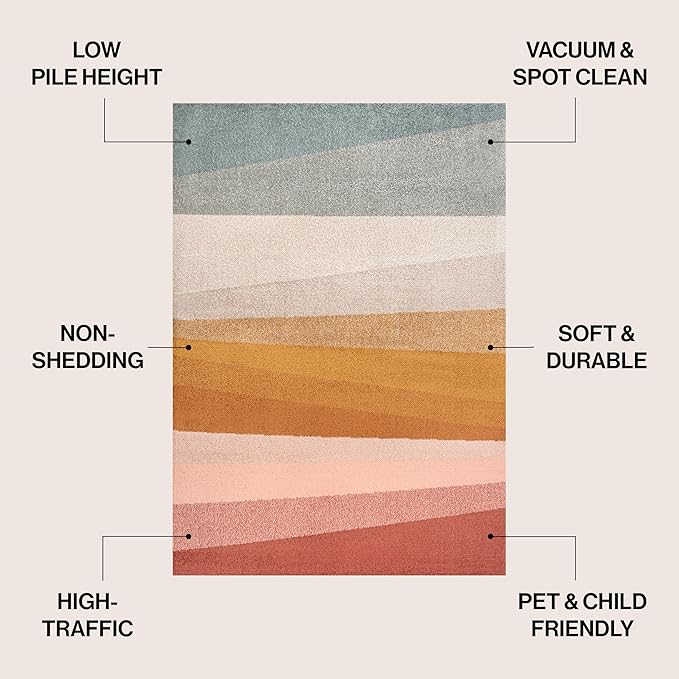 JONATHAN Y Prism Geometric Striped Indoor Area Rug 8x10, Red/Yellow/Gray, Modern, Coastal, Easy-Cleaning for Living Room, Bedroom, Kitchen, Pet Friendly, Non-Shedding (DZC101B-8)