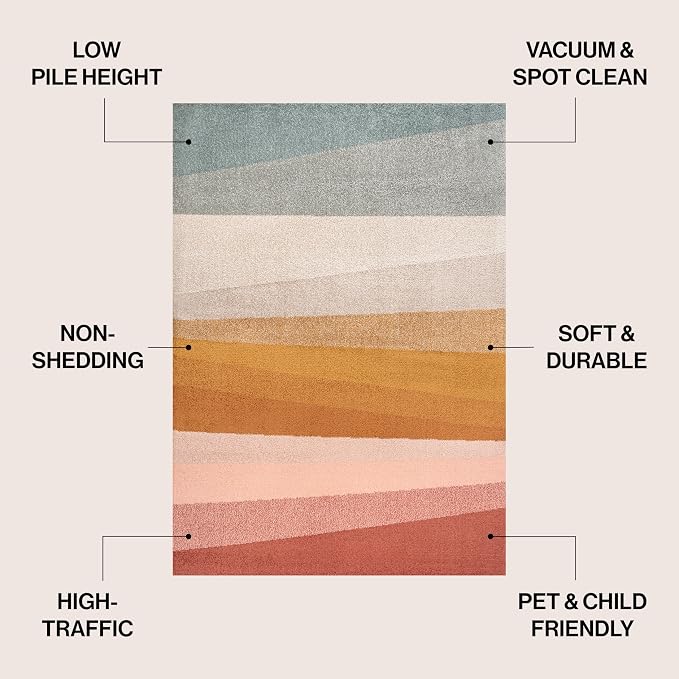 JONATHAN Y Prism Geometric Striped Indoor Area Rug 3x5, Red/Yellow/Gray, Modern, Coastal, Easy-Cleaning for Living Room, Bedroom, Kitchen, Pet Friendly, Non-Shedding (DZC101B-3)
