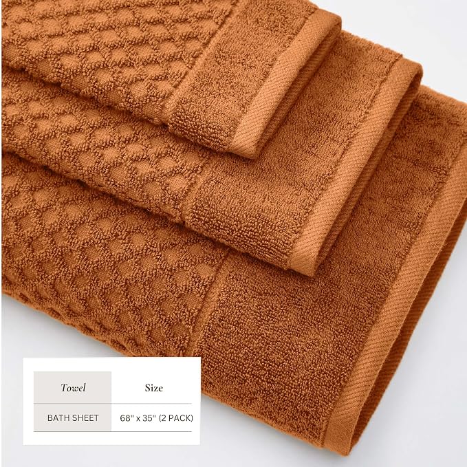 Great Bay Home Oversized Bath Sheets - 100% Cotton 2 Pack 68x35 Extra Large Towel - Absorbent, Durable, Quick-Dry Towels for Bathroom (Copper)