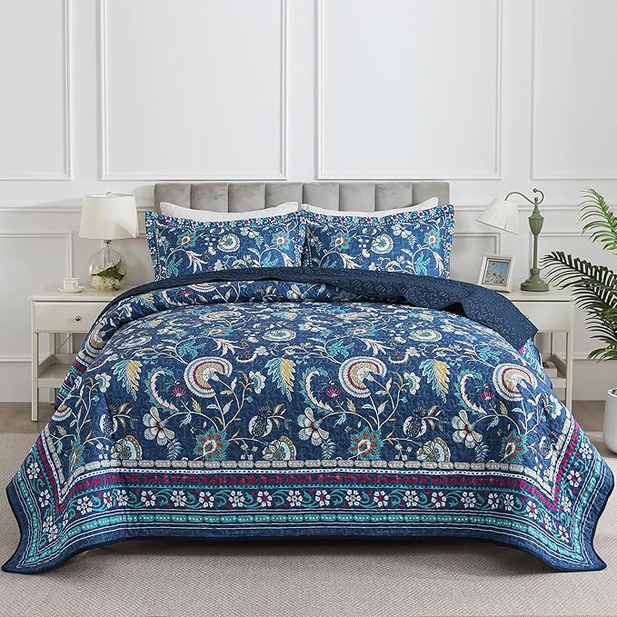 HoneiLife Quilt Set King Size - Lightweight Bedspreads 106x96, Microfiber Quilts 3-Piece, Patchwork Coverlet Rustic Bedding Sets All Season Quilts