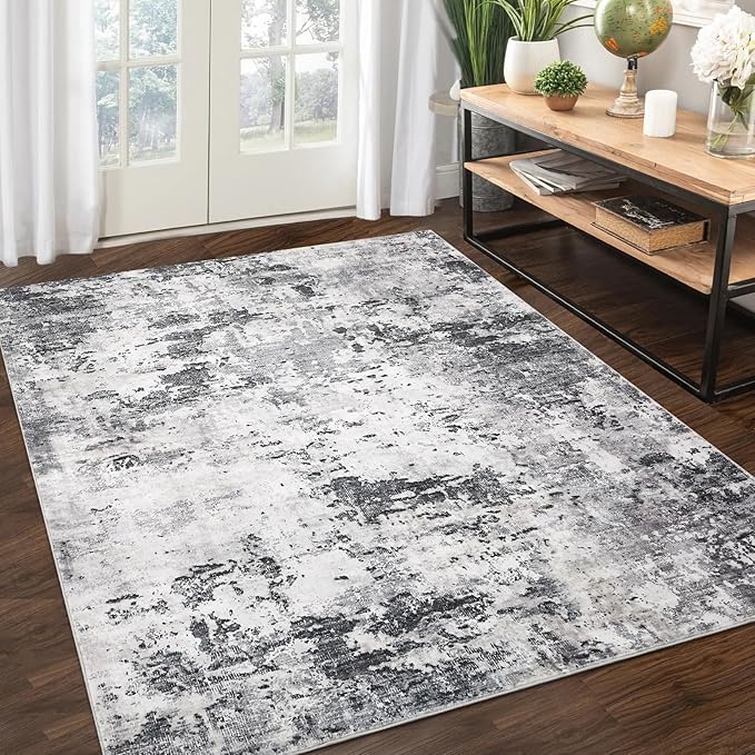Washable 5x7 Area Rugs for Living Room Low Pile Small Carpet Soft Bedroom Rug Modern Abstract Carpet Non Shedding Thin Colorful Carpets Contemporary Floor Mats for Kitchen Nursery, Brown Green