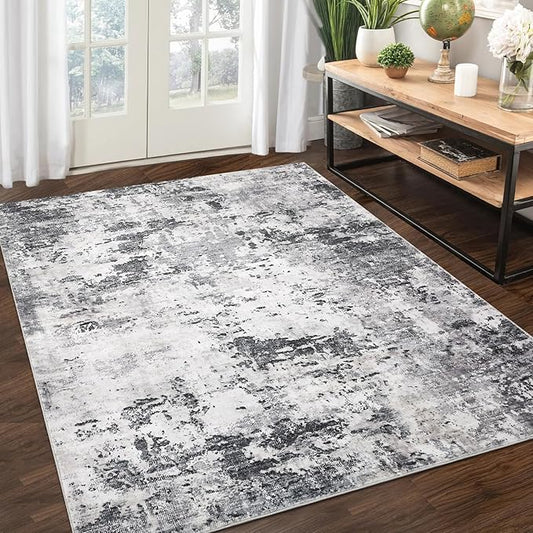 Washable 5x7 Area Rugs for Living Room Low Pile Small Carpet Soft Bedroom Rug Modern Abstract Carpet Non Shedding Thin Colorful Carpets Contemporary Floor Mats for Kitchen Nursery, Brown Green