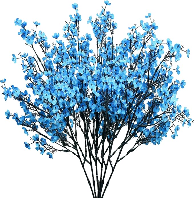 Mandy's Royal Blue Artificial Baby’s Breath European Flowers 6 Bundles Silk Gypsophila with Bendable Stems for Fall Thanksgiving & Christmas Centerpiece Wedding Decor and Table Arrangements