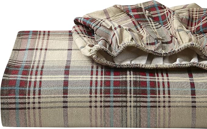 Eddie Bauer - Flannel Sheets King Size, Anti-Pilling & Wrinkle Resistant Cotton, Touchably Soft for All-Season Comfort - Bed Sheets with Matching Pillowcases & Fitted Sheet (Montlake Plaid Red)