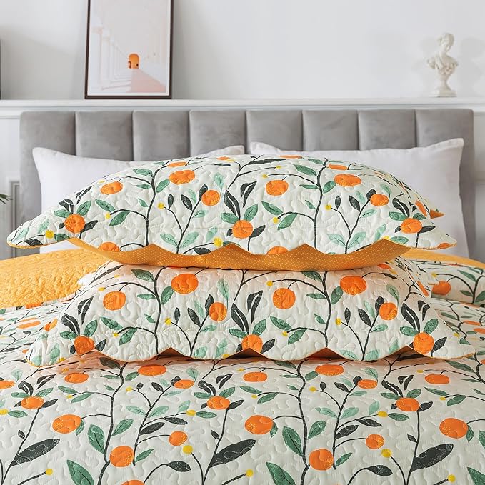 HoneiLife Floral Quilt King Size - Wildflower Bedspreads 3-Piece, Fruit Quilt Sets for King Beds, Microfiber Coverlets Botanical Bed Cover King Quilt Bedding Sets for All Season Use