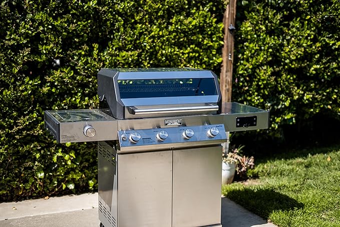 Monument Grills 4-Burner Liquid Propane Gas Smart bbq Grill Denali 425 with Stainless Steel Rotisserie Kit(2 Items)