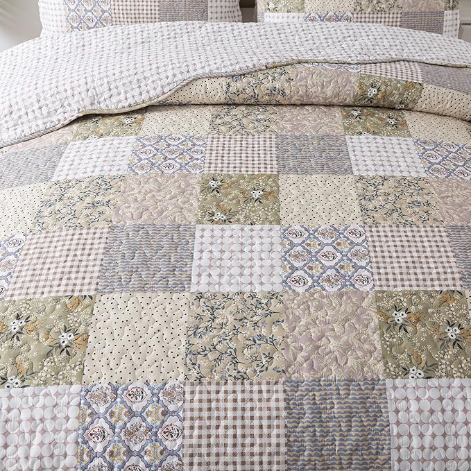 HoneiLife Quilt Set King Size - Lightweight Bedspreads 106x96, Microfiber Quilts 3-Piece, Patchwork Coverlet Rustic Bedding Sets All Season Quilts