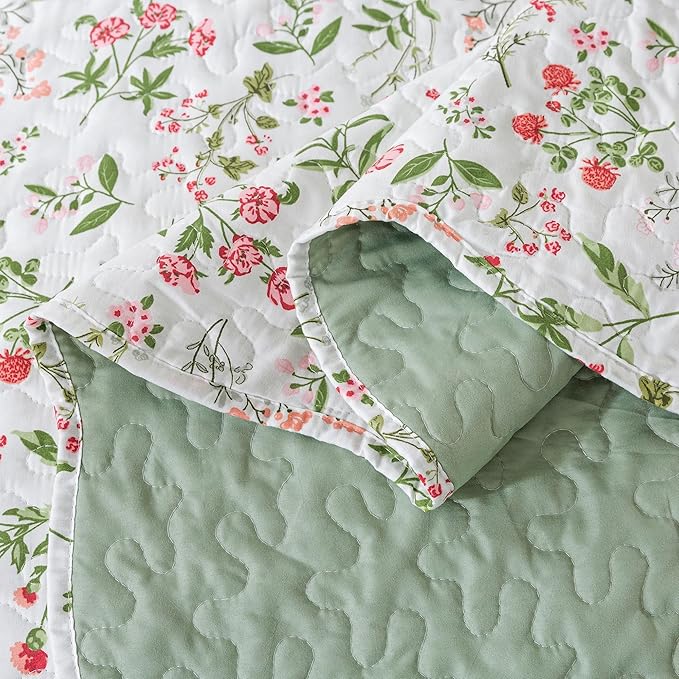 HoneiLife Queen Quilt Bedding Set - 3 Pieces Microfiber Quilt Sets Lightweight Bedspreads Reversible Coverlets Nature Bed Cover Floral Bedding Set Wildflower Quilts All Season Use