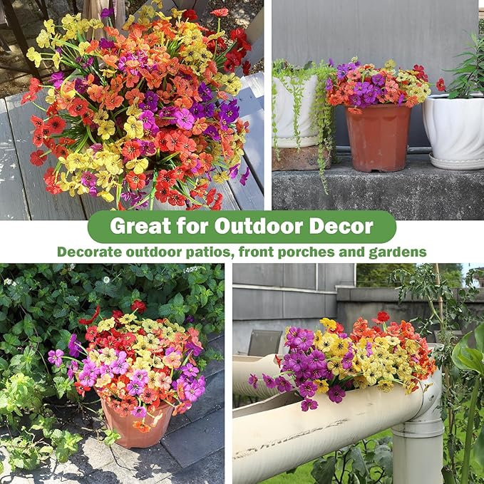 Nepfaivy Artificial Flowers for Outdoors Uv-Resistant - 24 Bundles 4 Colors No-Fade Faux Flowers for Outdoor Planters to Decor Patio Porch Garden Yard, Silk Realistic Faux Outside Flowers Bulk