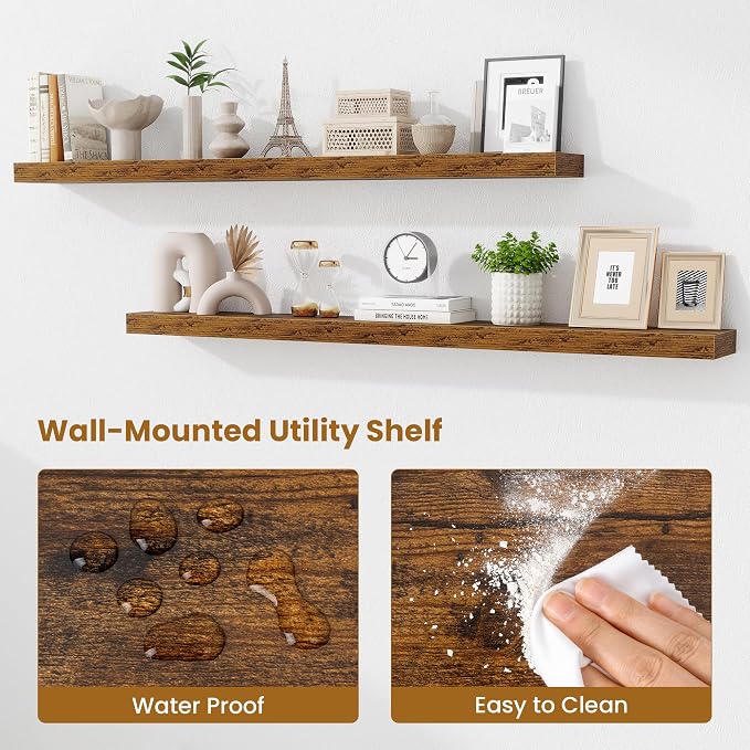 Fun Memories 55 Inch Floating Shelves Bedroom, Large Extra Floating Shelf Set of 2 with Invisible Brackets, Rustic Brown