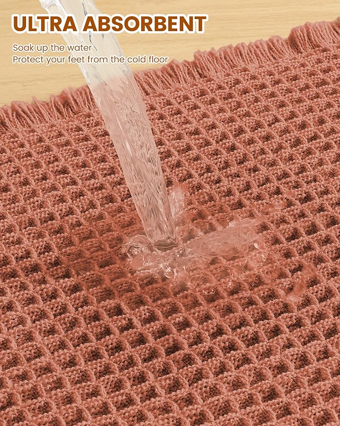 Smiry Waffle Bath Mat 30x18, Extra Soft Absorbent Bathroom Rugs, Non Slip Machine Washable Quick Dry Bath Rugs for Bathroom Floor, Tub, Shower, Home Decor Accessories, Orange