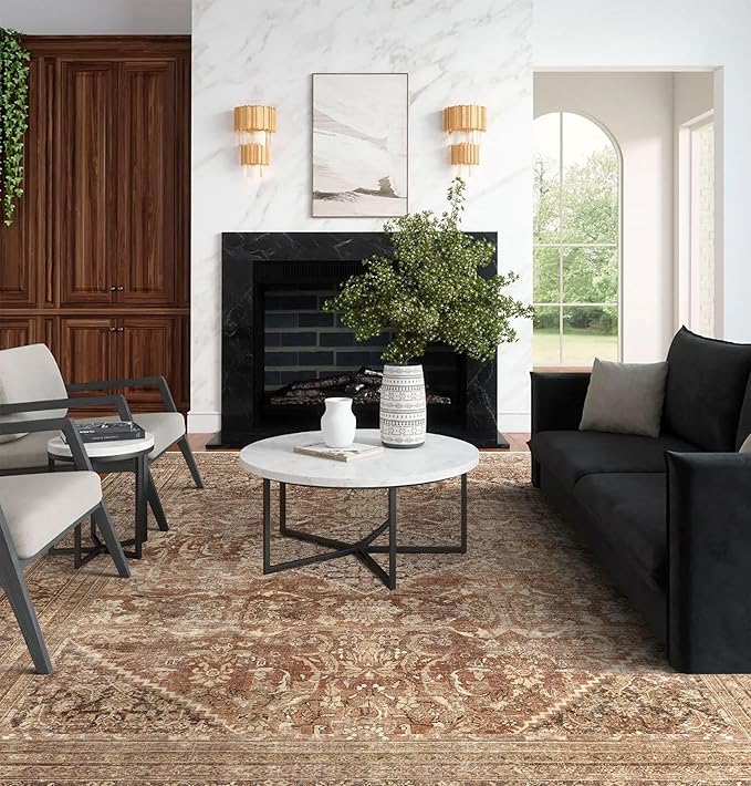 vivorug 6x9 Area Rugs, Ultra-Soft Washable Rug for Living Room Dinner Room Bedroom, Non-Slip Vintage Rug, Indoor Carpet Large Area Rug, Earth Tone