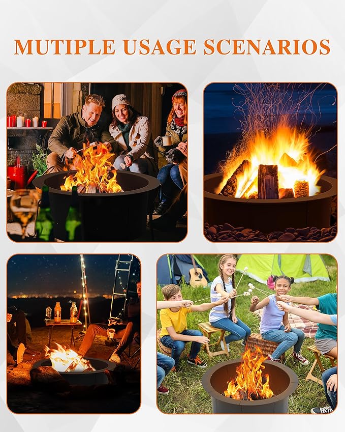 BPS 36 Inch Fire Pit Ring, Heavy Duty Metal Round Fire Pit for Outdoor DIY Wood Burning, Backyard, Camping, Patio Bonfire