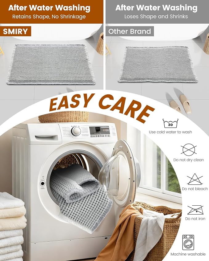 Smiry Waffle Bath Mat 36x24, Extra Soft Absorbent Bathroom Rugs, Non Slip Machine Washable Quick Dry Bath Rugs for Bathroom Floor, Tub, Shower, Home Decor Accessories, Lightgrey & Cream