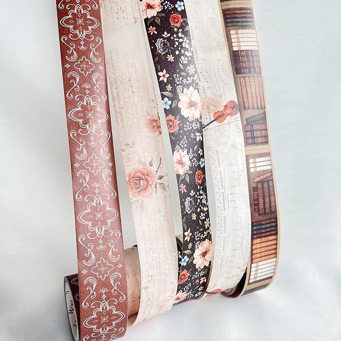 WT Academia Washi Tape Set, 5 Rolls, Original Designs, Vintage Floral Decorative Masking Tape, DIY Crafts, Bullet Journals, Planners, Scrapbooking, Journals Gifts, Adhesive Wrapping Tape, Paper Tape