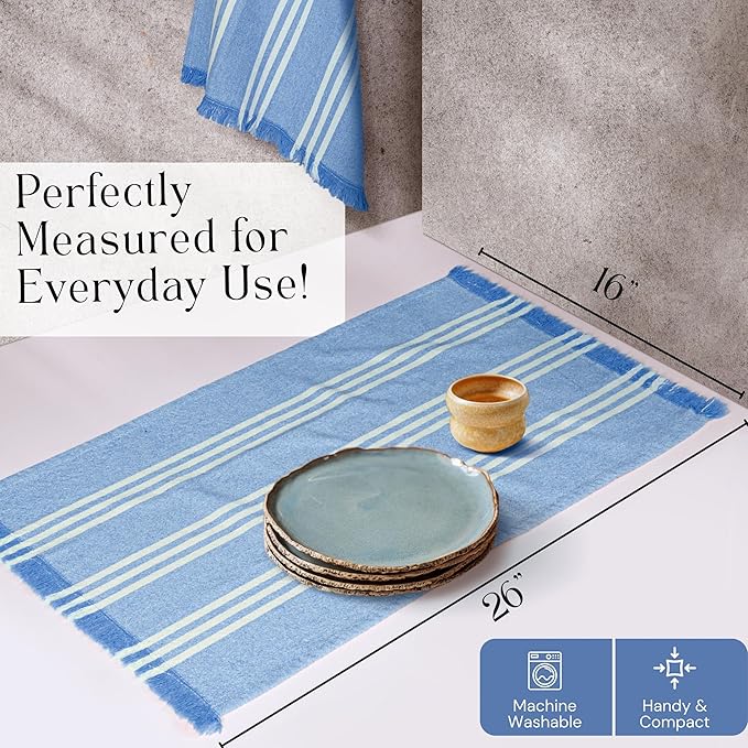 Dish Towels Multicolors 4 Pack, 16x26 Inches, Stripe Kitchen Tea Towels, Reusable Cleaning Cloths, Absorbent Drying Rags for Daily Use, Washable - Beige, Sky Blue, Light Grey, Rust