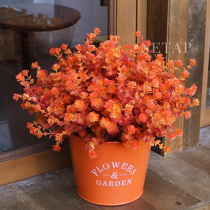 Outdoor Artificial Flowers UV Resistant, 20 Bundles Fake Realistic Floral Greenery Plants for Outside Porch, Window Boxes, Garden, Yard, Inside Home Table Decor,RedOrange