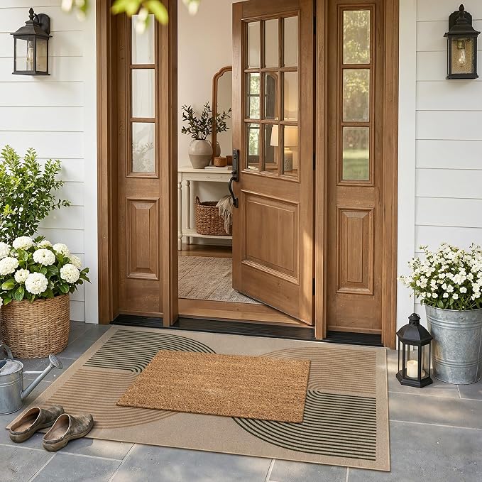 Lahome Modern Rainbow Easy Jute 3x5 Patio Rug, Washable Rugs for Entryway Farmhouse Non Slip Indoor Door Mat, Contemporary Throw Carpet for Entry Mudroom Porch Decor