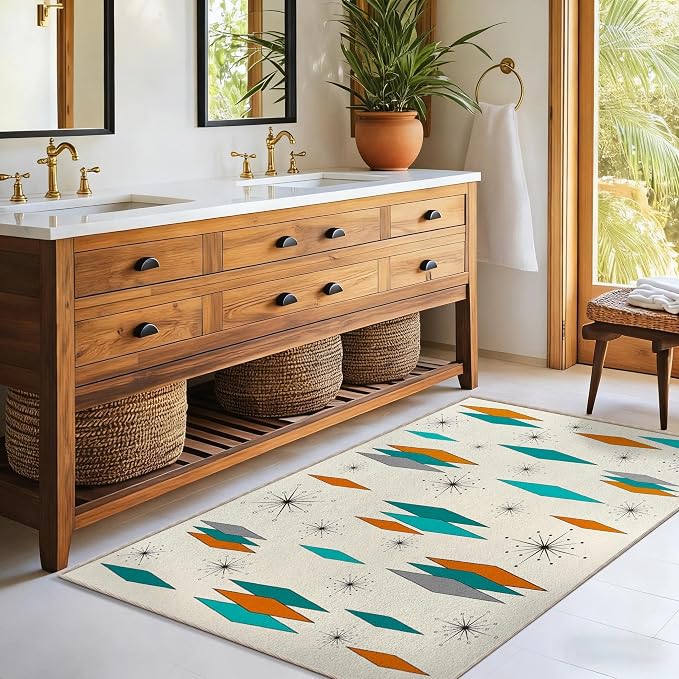 3x5 Mid Century Modern Rug for Entryway Living Room Bedroom Dining Room Atomic Retro Entry Rug Door Mat Indoor Entrance Non-Slip, Machine Washable Carpet Doormat