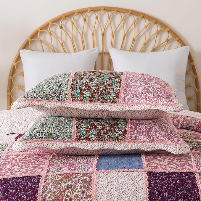 HoneiLife Queen Quilt Bedding Sets - Patchwork Quilt Bedding Sets 3-Piece 90x96, Reversible Bedspreads Floral Coverlet Nostalgic Bedding Set All Season Quilts
