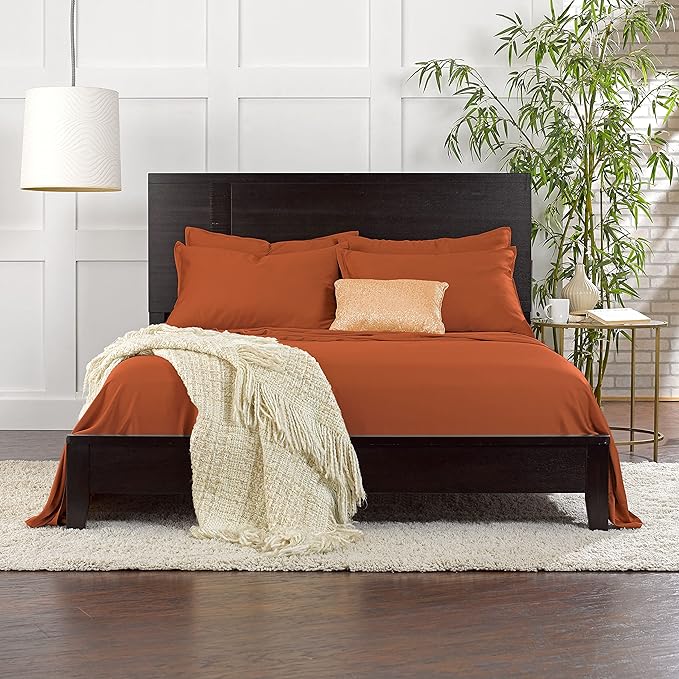 Pure Bamboo Full Sheets, Genuine 100% Organic Viscose Derived from Bamboo Bed Sheet Set, Luxuriously Soft & Cooling, Double Stitching, 2 Year Quality Promise (Full, Terracotta)