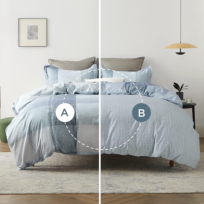 Bedsure Twin/Twin XL Duvet Cover Kids - Gingham Reversible Buffalo Plaid Duvet Cover Set with Zipper Closure, 2 Pieces Blue Bedding Set with 8 Corner Ties and 1 Pillow Sham 20"x26"