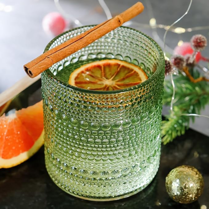 Kate Aspen Sage Green Hobnail Beaded Drinking Glasses Set of 6-10 oz Vintage Glassware, Holiday Entertaining Drinkware, Water & Cocktail Glasses - Great Christmas or Hostess Gift