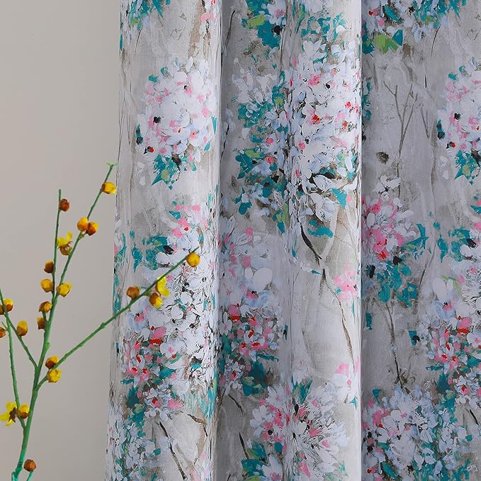 MYSKY HOME Floral Curtains 108 Inch Length 2 Panels for Living Room/Bedroom Thermal Insulated Grommet Vintage Curtains Decorative Drapes, Pink and Blue