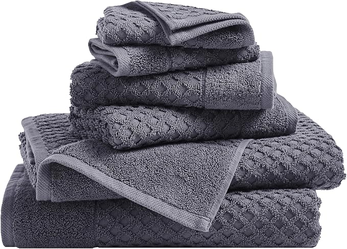 Great Bay Home Bath Towels - 100% Cotton 6 Piece Towel Set - Diamond Waffle Weave - Absorbent, Durable, Quick-Dry Towels for Bathroom (Stone Blue)