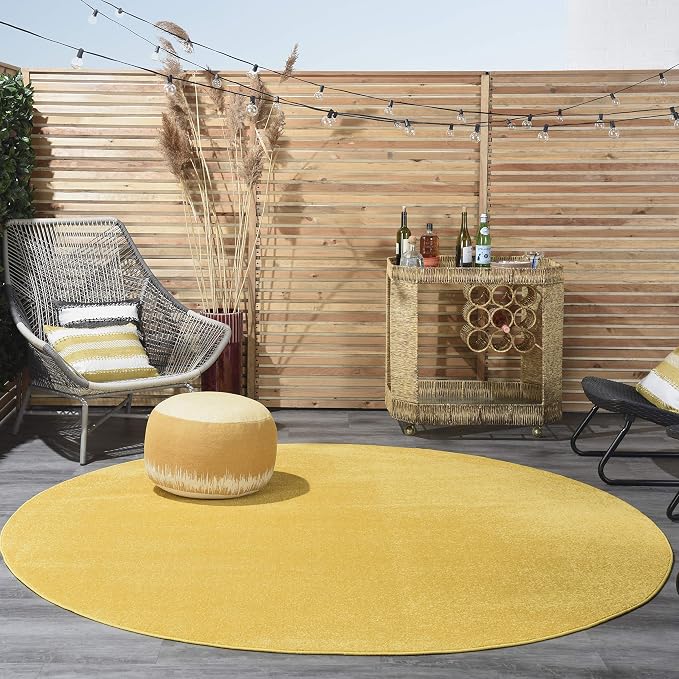 Nourison Home Nourison Essentials Yellow 8' x Round Area Rug - Easy Clean, Non Shedding, Bed Room, Living Room, Dining Room, Kitchen (8' x Round)