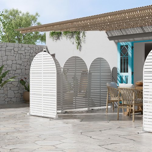 Casaphoria Arched Metal Privacy Screen - Elegant 72" H x 47" W Freestanding Outdoor Decor | Versatile White-Louvered Panels for Deck, Patio & Balcony