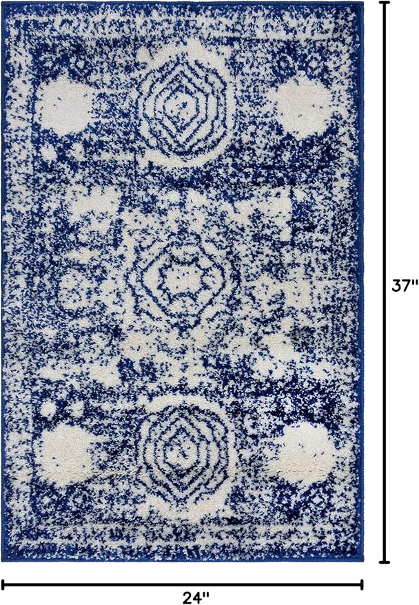 Unique Loom Bromley Collection Area Rug - Wells (2' x 3' 1" Rectangle, Ivory and Blue/ Ivory)