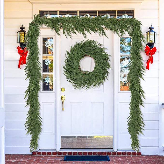 6 Ft Christmas Norfolk Pine Garland Real Touch Artificial Faux Greenery Christmas Garland Decorations for Home Mantle Table Stairs Fireplace Door Indoor Outdoor Holiday Decor