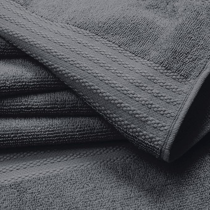 GLAMBURG Ultra Soft 24-Piece Towel Set - 100% Pure Ringspun Cotton, Contains 8 Oversized Bath Towels 27x54, 8 Hand Towels 16x28, 8 Wash Cloths 13x13- Ideal for Everyday use, Hotel & Spa- Charcoal Grey