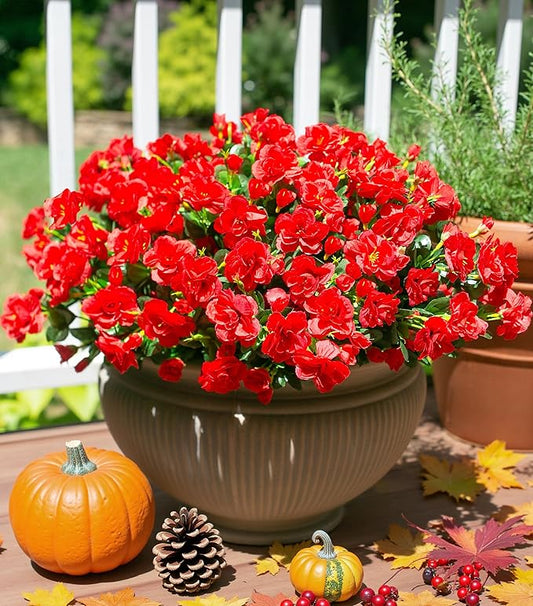Ivydale Artificial Faux Red Flowers Plants for Outdoor Outside Winter Christmas Decor, Fake Silk Camellia UV Resistant Look Real for Planter Porch Patio Balcony Garden Table Indoor, 3 Large Bundles
