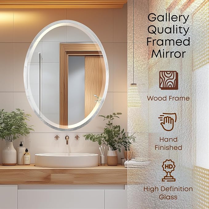 OVALCREST - Oval Wooden Beveled Wall Mirror for Home Decor, Bathroom, Vanity, Bedroom, Living Room, Hallway - London Style (Silver Leaf with Brown Antique) 41.1 x 31.1
