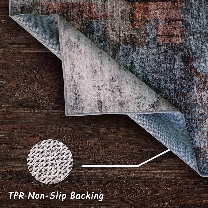 vivorug Washable Rug, Ultra Soft Area Rug 3x5, Non Slip Abstract Small Rug, Stain Resistant Rugs for Living Room Bedroom, Modern Fluffy Style (Gray/Rust, 3'x5')